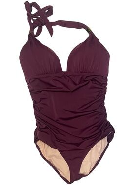 Victoria's Secret Burgundy Deep V-Neck Halter Tie Neck One‎ Piece Swimsuit Large